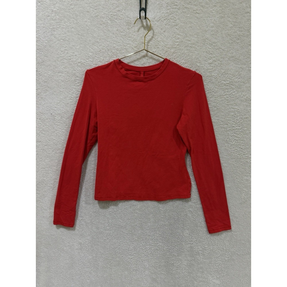 Skims Red Long Sleeve Crew Neck Jersey Cotton Pullover T-Shirt, Women's Large